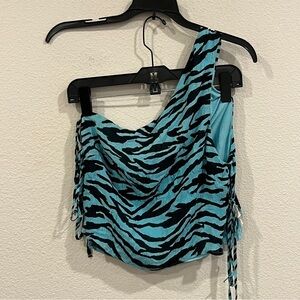 Free People One Y2K 90s style blue and black zebra print one shoulder top medium
